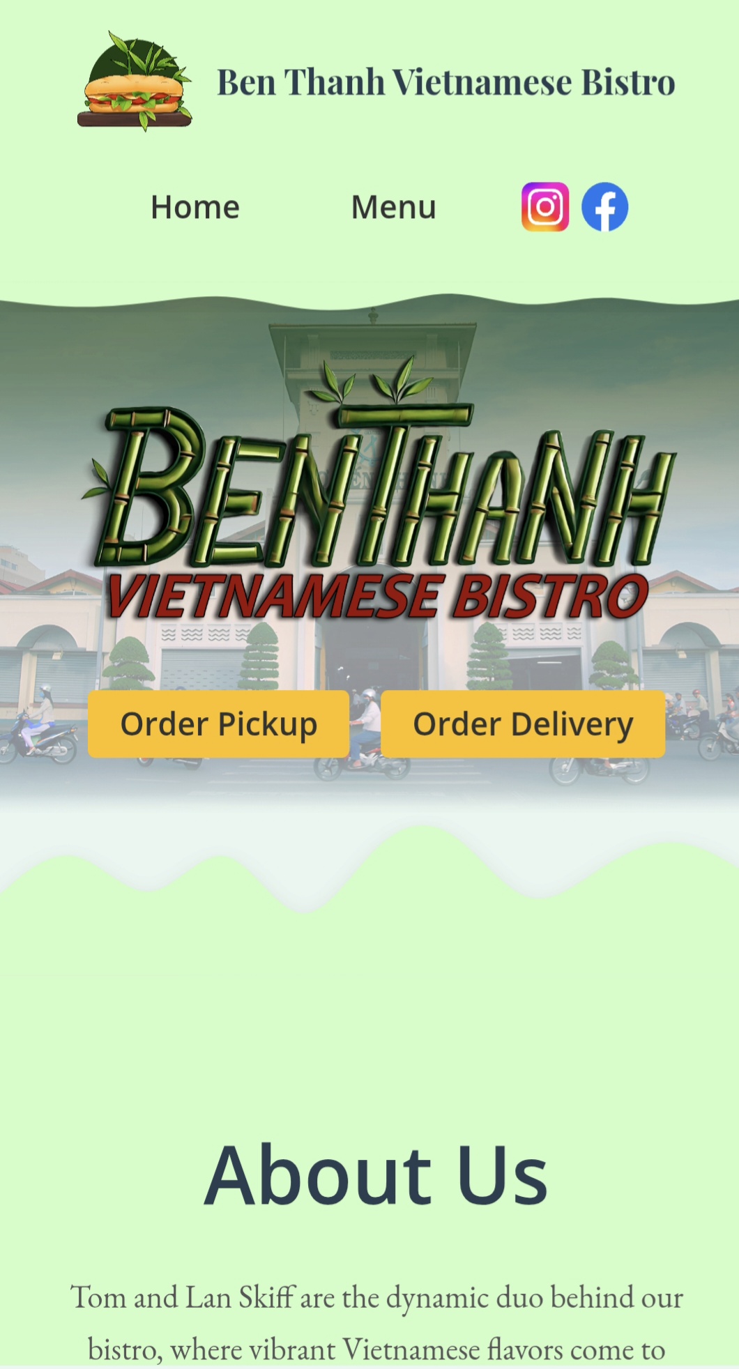 Local Restaurant mobile website screenshot